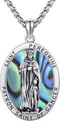 wholesale 925 Sterling Silver Saint Peregrine Pendant with Abalone Shell and Chain - Catholic Patron of Cancer Protection Jewelry for Women & Men -0-0