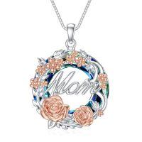 wholesale 925 Sterling Silver Mom Rose Pendant Necklace-4 mom