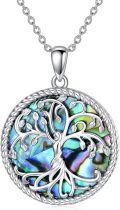 wholesale 925 Sterling Silver Abalone Shell Tree of Life Pendant Necklace-0-0
