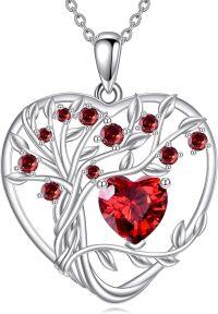 wholesale 925 Sterling Silver Birthstone Tree of Life Heart Pendant Necklace for Women-A January Red
