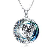 TOUPOP Sterling Silver Blue Crystal Daffodil Moon Flower Necklace-undefined