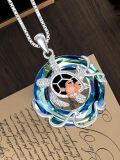 wholesale 925 Sterling Silver Turtle Pendant with Blue Swarovski Crystals and Rose Gold Accents - Gifts for Her-0-3
