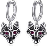 wholesale 925 Sterling Silver Wolf Head Red Eyes Huggie Hoop Earrings for Men & Women-wolf dangle earrings