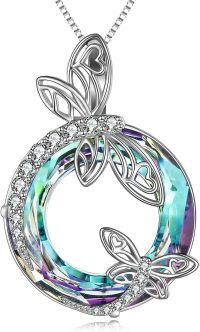 wholesale 925 Sterling Silver Dragonfly/Butterfly Pendant Necklace with Crystal Birthdays Christmas Gifts for Women-A-Dragonfly Necklace-Purple Circle Crystal