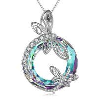 wholesale 925 Sterling Silver Dragonfly/Butterfly Pendant Necklace with Crystal Birthdays Christmas Gifts for Women-A-Dragonfly Necklace-Purple Circle Crystal