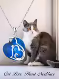TOUPOP Sterling Silver & Blue Crystal Cat Heart Pendant Necklace-0-1