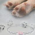 wholesale 925 Sterling Silver Paw Print Bracelet with Pink & White Cubic Zirconia, Adjustable Pet Memorial Jewelry for Dog Cat Lovers-0-5