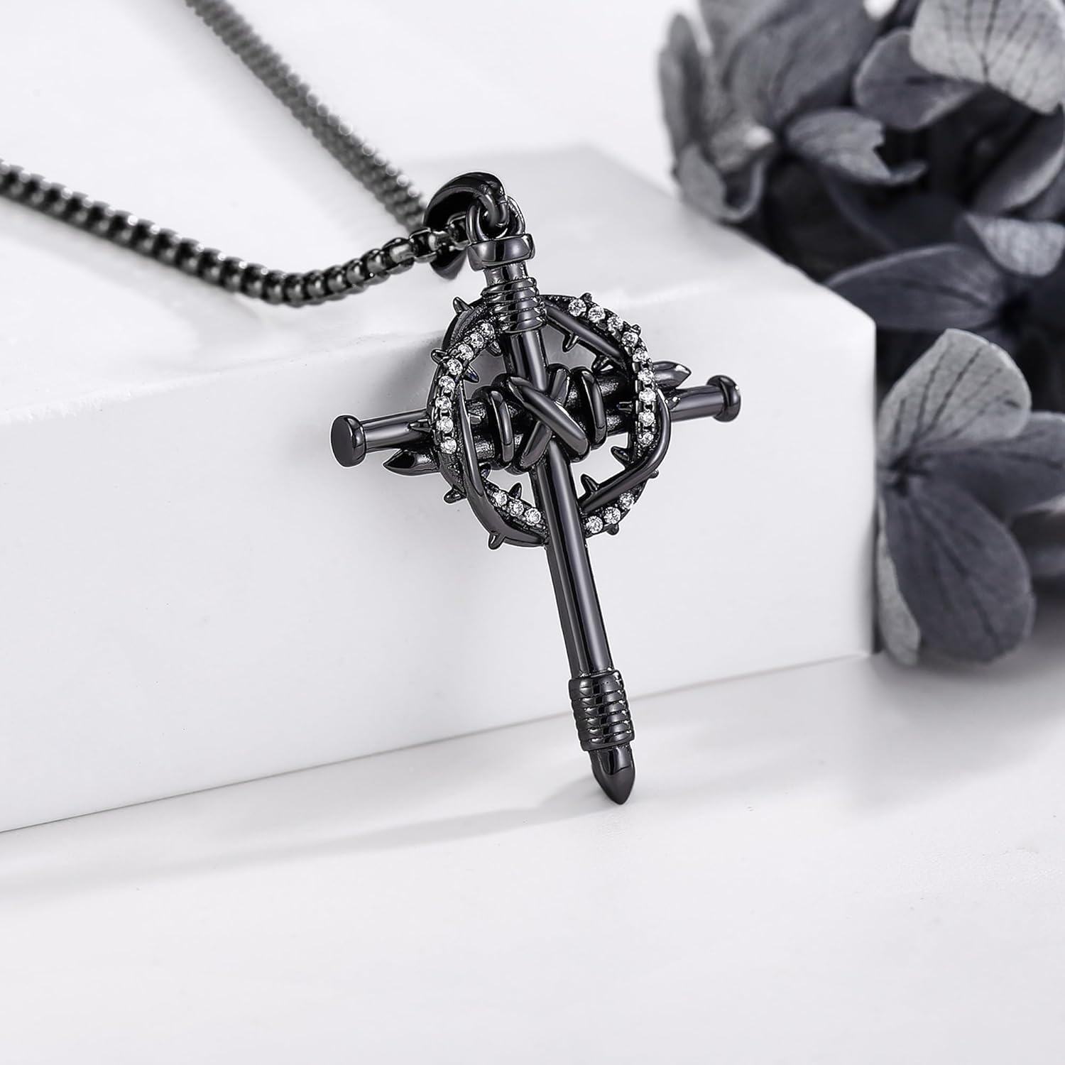 wholesale 925 Sterling Silver Inlay Shell Crucifix Cross Pendant Necklaces with Chain for Men & Women - Religious -0-2
