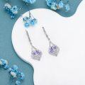 wholesale 925 Sterling Silver Purple Heart Drop Earrings with Floral Design-0-2
