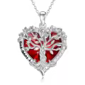 TOUPOP Sterling Silver Ruby Tree Of Life Necklace For Women-0-0