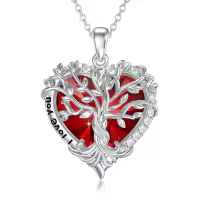 TOUPOP Sterling Silver Ruby Tree Of Life Necklace For Women-undefined