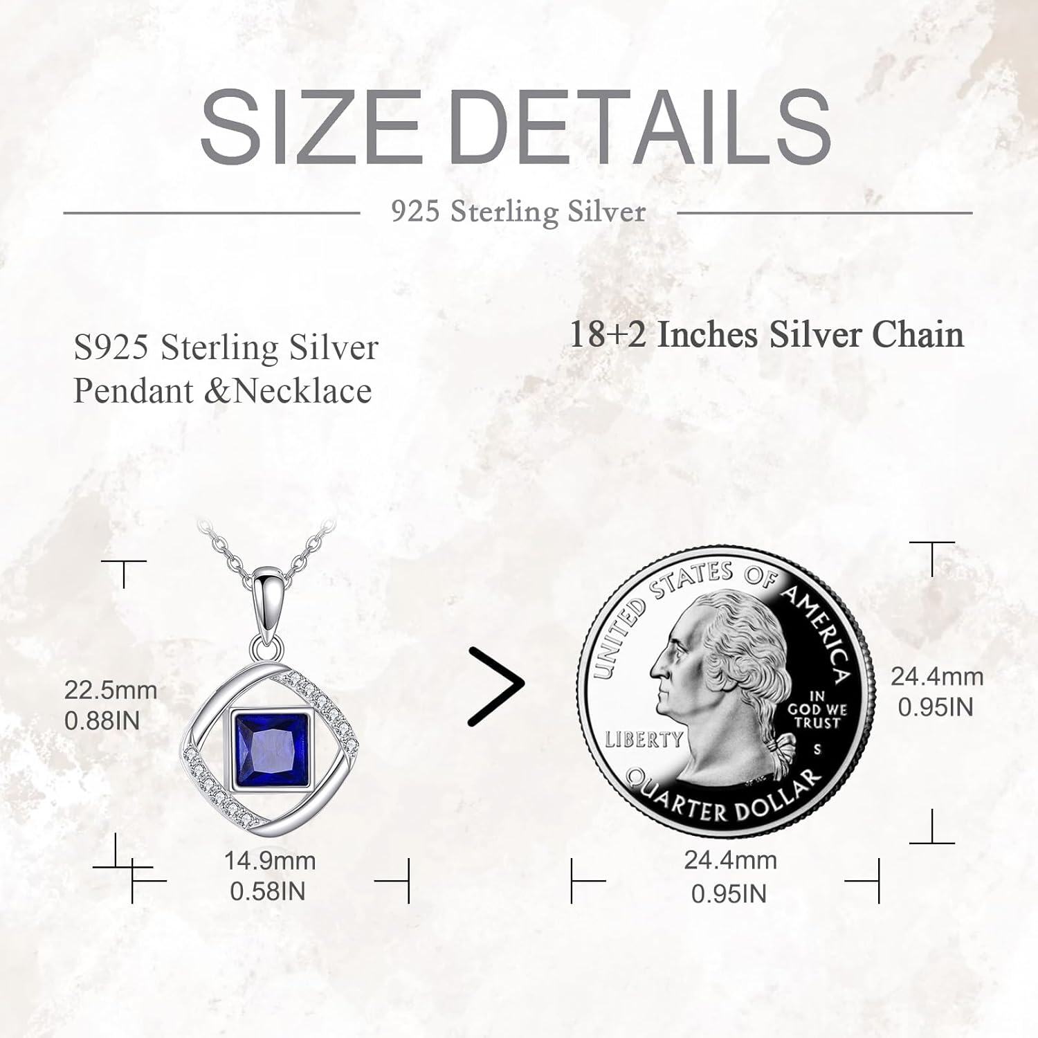 wholesale 925 Sterling Silver Square Blue Crystal Pendant Necklace for Women-0-3