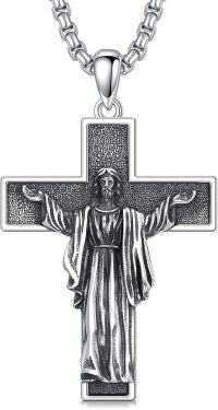 wholesale 925 Sterling Silver Crucifix Pendant Cross Jesus Christ Religious Protection Mens Necklaces-Jesus