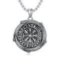 wholesale 925 Sterling Silver Dragon Vegvisir Shield Of Odin Viking Rune Pendant Necklace Wholesale For Men-0-0