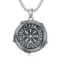 wholesale 925 Sterling Silver Dragon Vegvisir Shield Of Odin Viking Rune Pendant Necklace Wholesale For Men-Viking Ouroboros