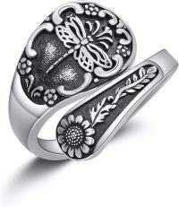 wholesale 925 Sterling Silver Dragonfly & Sunflower Open Adjustable Ring Set Gift for Her-Witches Heart