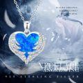 wholesale 925 Sterling Silver Blue Fire Opal Heart with Wings Pendant Necklace for Women Gifts-0-5