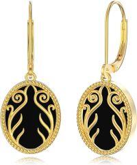 wholesale 925 Sterling Silver Gold Plated Black Onyx Vine Design Leverback Drop Earrings-Black Onyx Filigree