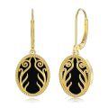 wholesale 925 Sterling Silver Gold Plated Black Onyx Vine Design Leverback Drop Earrings-0-0
