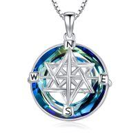 TOUPOP Sterling Silver Crystal Star Of David Compass Pendant Necklace Gift-undefined