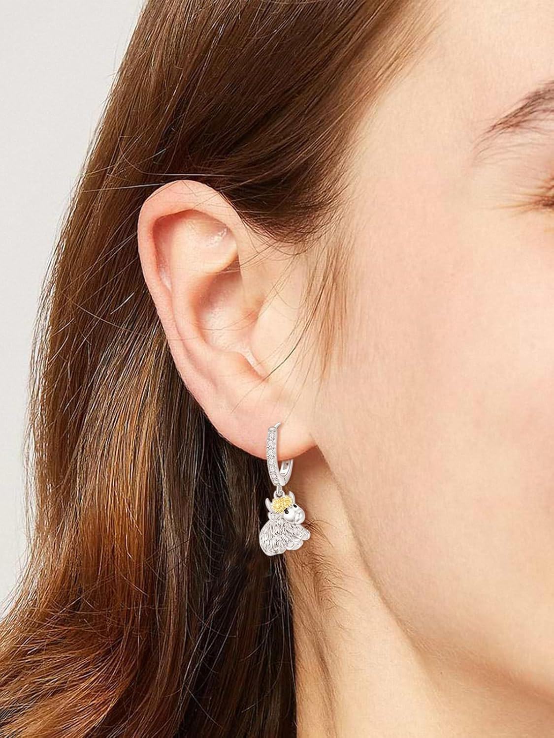 925 Sterling Silver Cow Head Gold Horns Huggie Hoop Earrings for Women Girls-0-3
