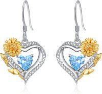 wholesale Sterling Silver Cubic Zirconia Sunflower Heart Dangle Hoop Earrings-03 Mar