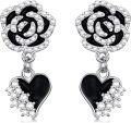 wholesale  925 Sterling Silver Cubic Zirconia Black Rose & Heart Stud Earrings for Women, Valentine's Gift-0-0