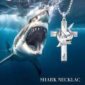wholesale 925 Sterling Silver Shark on Cross Pendant Necklace for Women and Men - Religious  for Christmas & Birthdays-0-5
