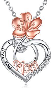 wholesale 925 Sterling Silver Heart-Shaped Rose Gold Cherry Blossom Pendant I Love You Mom Necklace - Mother's Day Gifts for Moms-03-March-Sakura