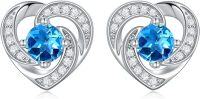 wholesale 925 Sterling Silver Birthstone Heart Stud Earrings Jewelry Gifts for Women-Silver-12-Dec-Zirconia