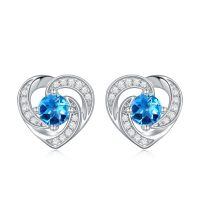 wholesale 925 Sterling Silver Birthstone Heart Stud Earrings Jewelry Gifts for Women-Silver-12-Dec-Zirconia