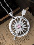 wholesale 925 Sterling Silver Pink Crystal Compass Pendant Necklace with Arrow Design and Inspirational Quote Go Confidently in the Direction of Your Dreams-0-3