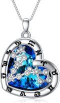 wholesale 925 Sterling Silver Blue Crystal Heart Zodiac Constellation Pendant Necklace-0-0
