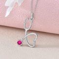 wholesale 925 Sterling Silver Clear Birthstone Heart Stethoscope Pendant Necklace for Nurse-0-1