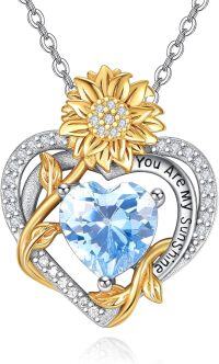 wholesale 925 Sterling Silver Sunflower Birthstone Necklace Women s Heart Pendant Jewelry Gift-03 Mar