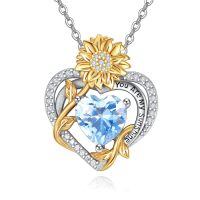 wholesale 925 Sterling Silver You Are My Sunshine Sunflower Heart Pendant Necklace-03 Mar