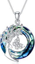wholesale Butterfly Necklace Jewelry For Women 925 Sterling Silver Tree Of Life Necklace With Blue Circle Crystal Butterfly Jewelry -0-0