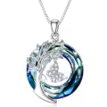 TOUPOP Sterling Silver Blue Crystal Butterfly Tree Of Life Necklace-0-0