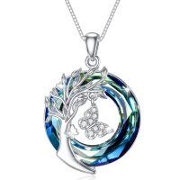 TOUPOP Sterling Silver Blue Crystal Butterfly Tree Of Life Necklace-undefined