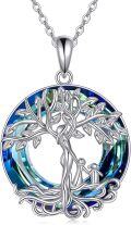 wholesale 925 Sterling Silver Blue Crystal Tree of Life Pendant Necklace for Women Christmas s-0-0