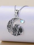 wholesale 925 Sterling Silver Dragon Crescent Moon and Star Pendant with Rainbow Quartz Stone-0-2