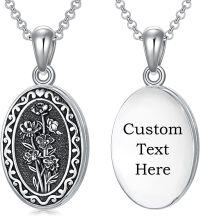 wholesale Sterling Silver 12 Month Birth Flower Photo Locket Necklace Jewelry Gift -10-October-marigold-p-10-October-marigold-2.text customized-1.no custom-10-October-marigold-text-3.photo&text customized