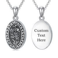 wholesale 925 Sterling Silver Oval Locket Bracelet Wholesale With Floral Engraving And Chain Clasp-10-October-marigold-p-10-October-marigold-2.text customized-1.no custom-10-October-marigold-text-3.photo&text customized