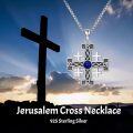 wholesale 925 Sterling Silver Lapis Lazuli Celtic Knot Jerusalem Cross Pendant Necklace  for Men & Women Birthdays Gifts-0-4