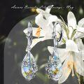 wholesale 925 Sterling Silver Teardrop Crystal Aurora Borealis Drop Dangle Earrings with Flowers and Leaves Design for Women's Gift-0-15
