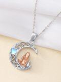 wholesale 925 Sterling Silver Moon Heart Pendant with Rose Gold Seal and Blue Stone Necklace-0-3
