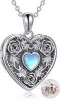 wholesale 925 Sterling Silver Heart-Shaped Photo Locket Pendant with Blue Stone and Rose Design Chain Necklace for Women's s on Mother¡¯s Day-0-0