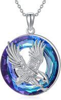 wholesale 925 Sterling Silver Round Blue Crystal Bird Pendant Necklace-0-0