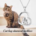 wholesale 925 Sterling Silver I Love You Forever Cats in Heart with Cubic Zirconias and CZs Pendant Necklace for Women-0-1