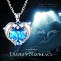 wholesale 925 Sterling Silver Heart-Shaped Dolphins with Blue Crystal Pendant Necklace for Women - Oceanic Jewellery Gift-0-5